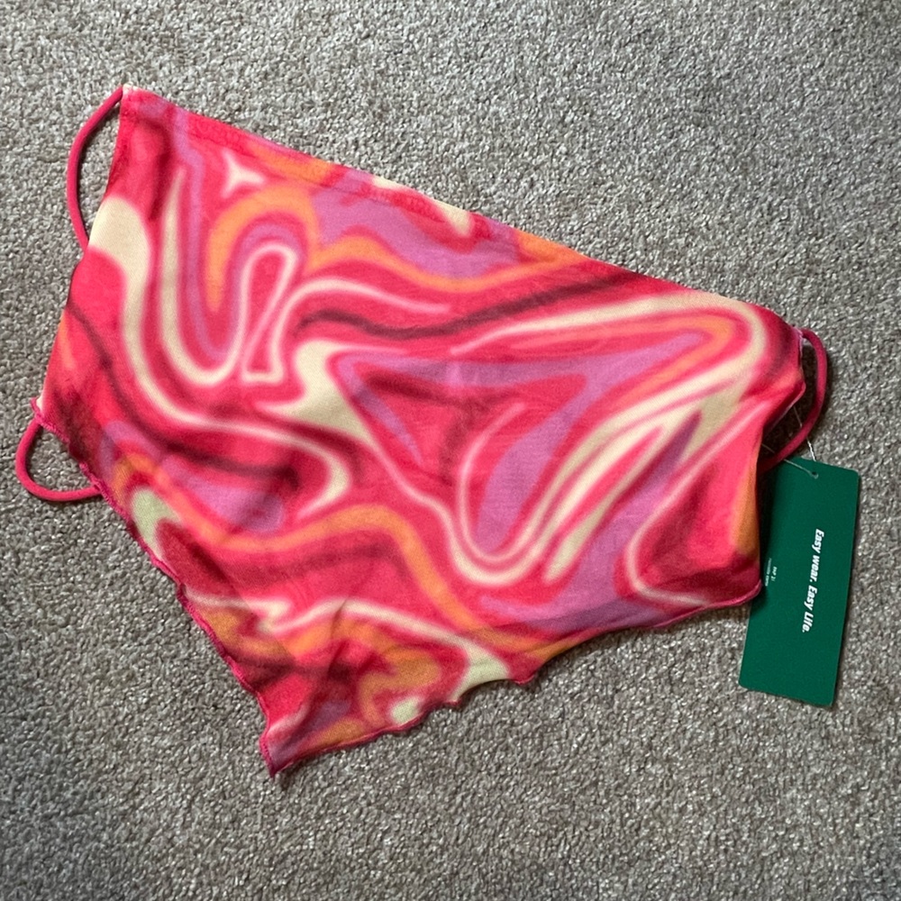 marble pink open back tube top